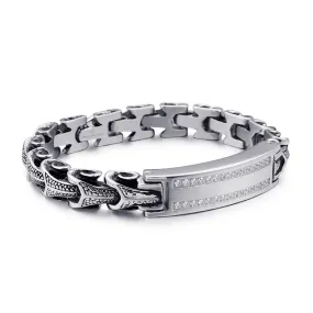 Stylish Men's Titanium Steel Retro Curved Bracelet with Micro-Inlaid Zircon