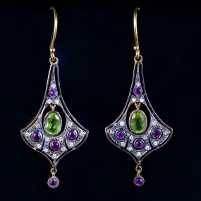 Suffragette Earrings Amethyst Peridot Diamond 9Ct Silver