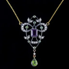 Suffragette Pendant Necklace 9Ct Gold Silver Amethyst Peridot Diamond