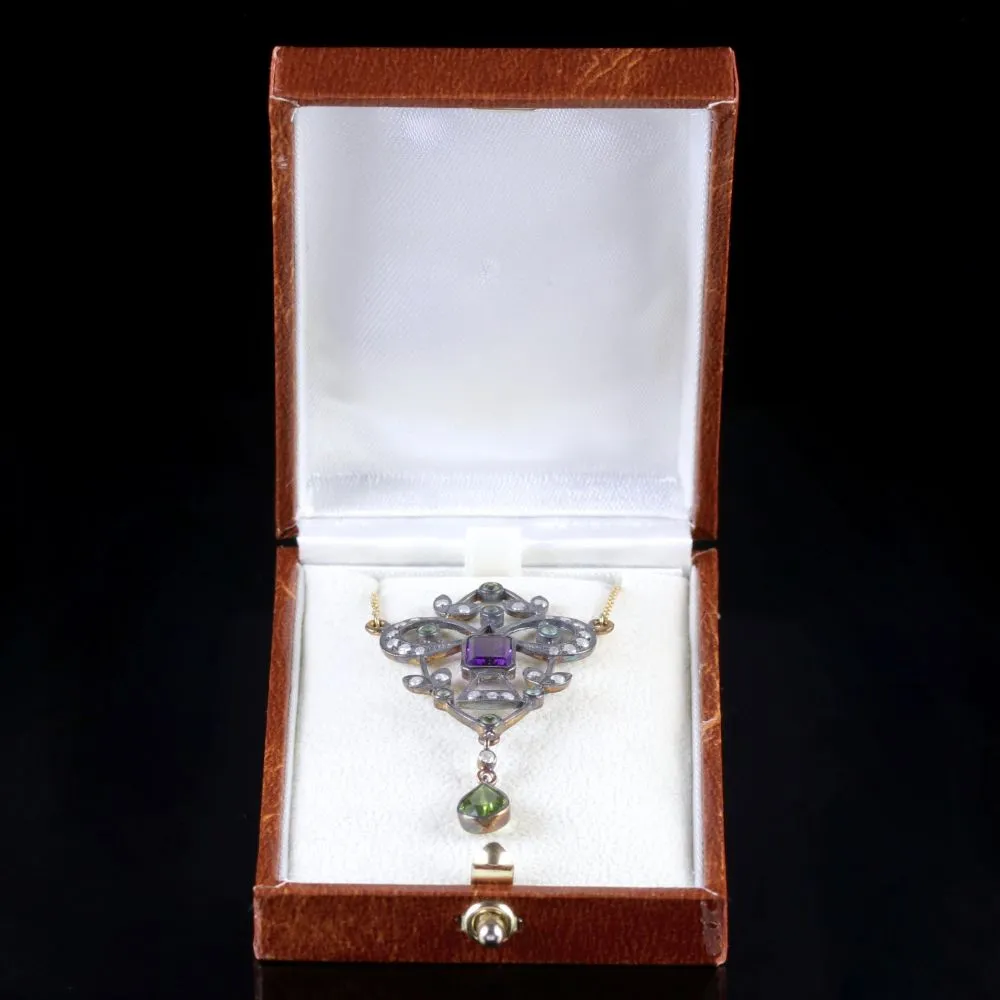 Suffragette Pendant Necklace 9Ct Gold Silver Amethyst Peridot Diamond