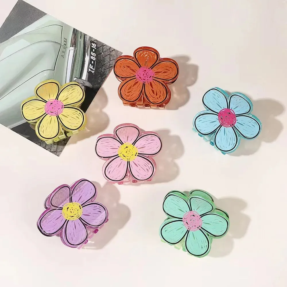 TAVIMART  -  Acrylic Graffiti Flower Hair Clips Women Sweet Versatile Outdoor Hairpin Fashion Grab Cawl Clip Girls Hair Accessories