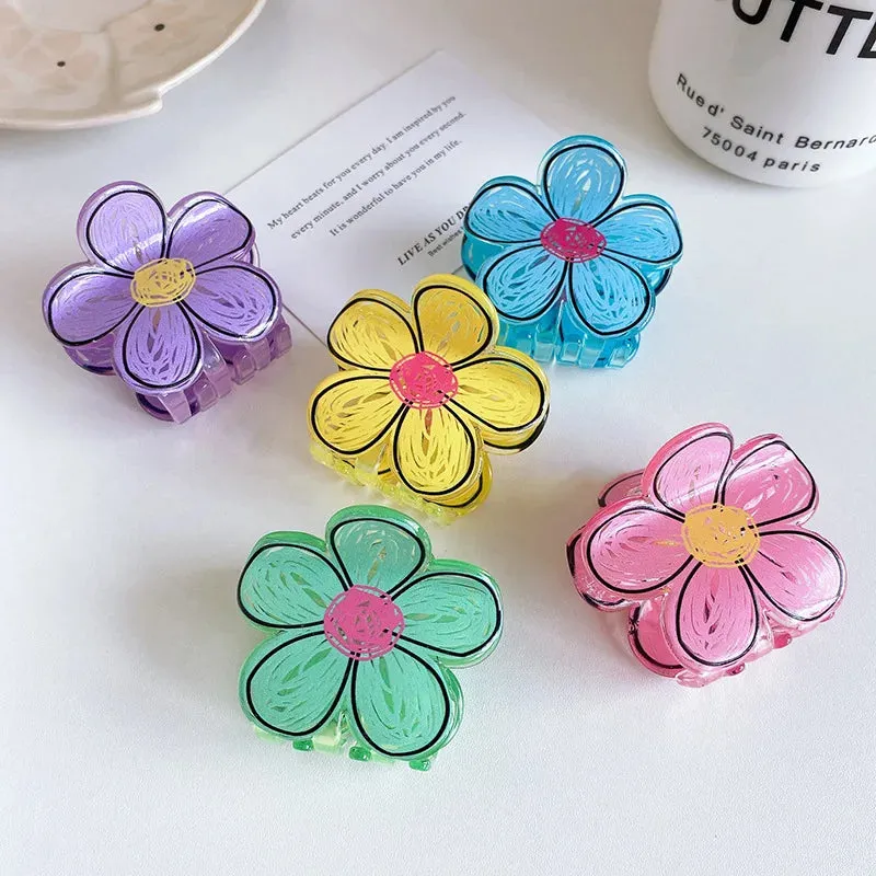 TAVIMART  -  Acrylic Graffiti Flower Hair Clips Women Sweet Versatile Outdoor Hairpin Fashion Grab Cawl Clip Girls Hair Accessories