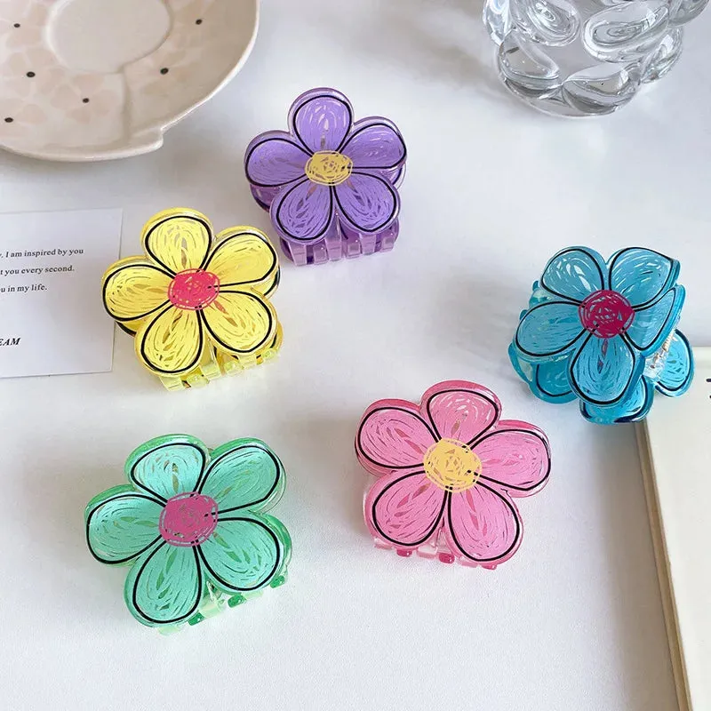 TAVIMART  -  Acrylic Graffiti Flower Hair Clips Women Sweet Versatile Outdoor Hairpin Fashion Grab Cawl Clip Girls Hair Accessories