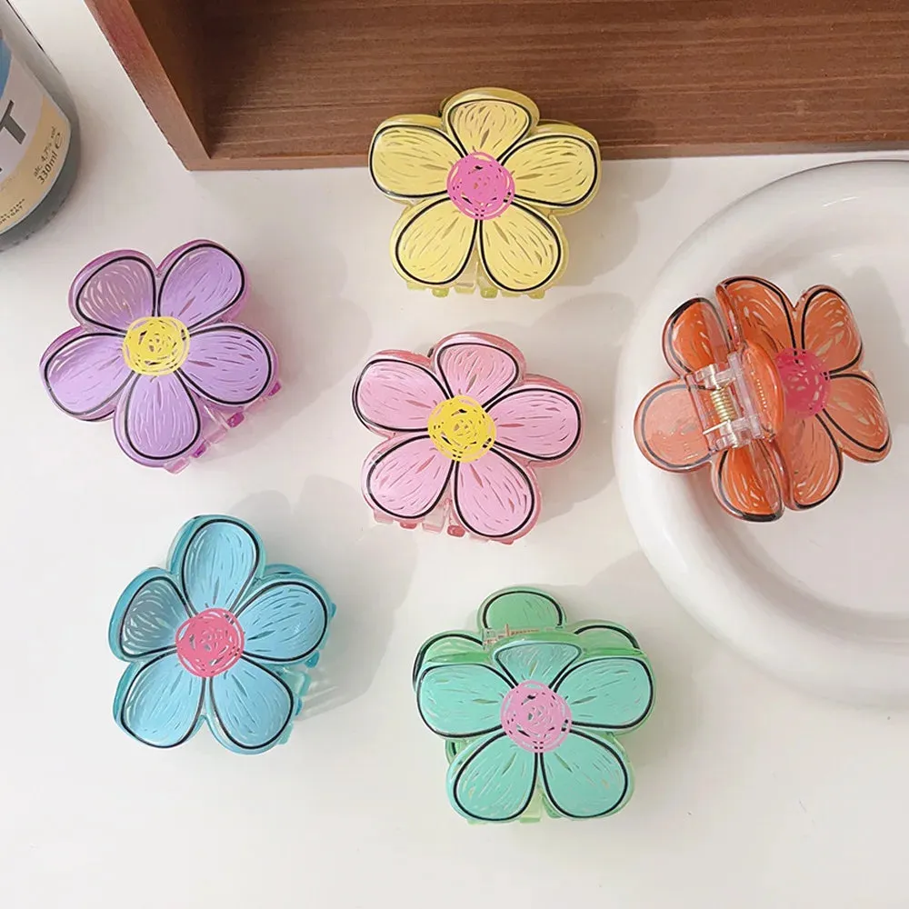 TAVIMART  -  Acrylic Graffiti Flower Hair Clips Women Sweet Versatile Outdoor Hairpin Fashion Grab Cawl Clip Girls Hair Accessories