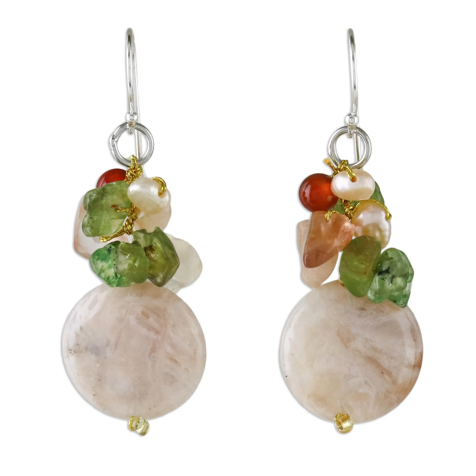 Thai Joy Multi-Gemstone Beaded Cluster Earrings from Thailand