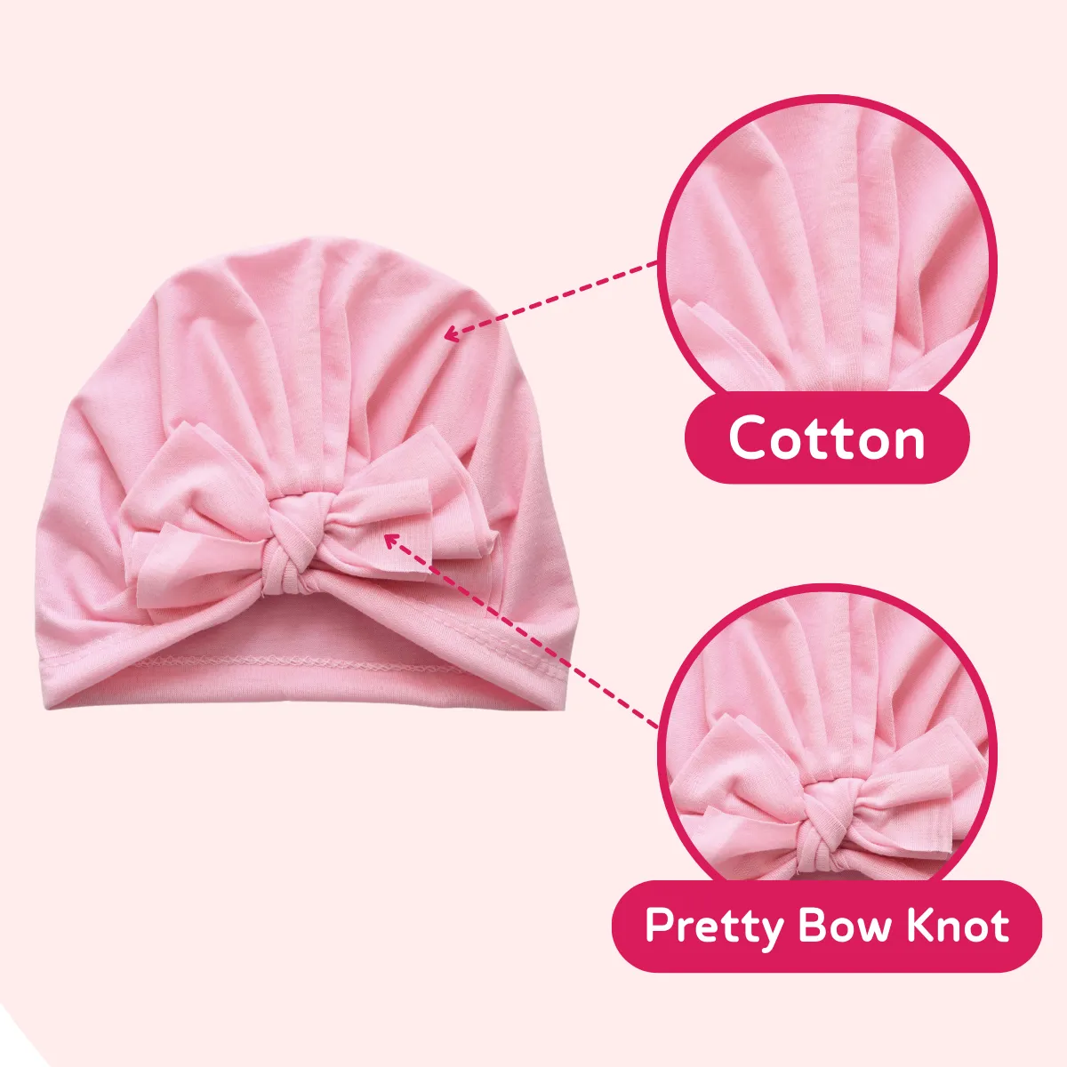 THE LITTLE LOOKERS Unisex Soft Hosiery Turban Bow Knot Cap, Baby Headwear | Suitable for 3 to 18 Months Baby