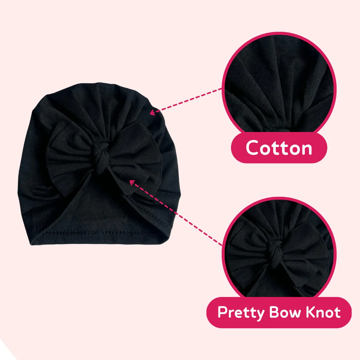 THE LITTLE LOOKERS Unisex Soft Hosiery Turban Bow Knot Cap, Baby Headwear | Suitable for 3 to 18 Months Baby