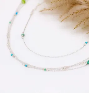 Three Strand Necklace with Turquoise, Pearl and Peridot