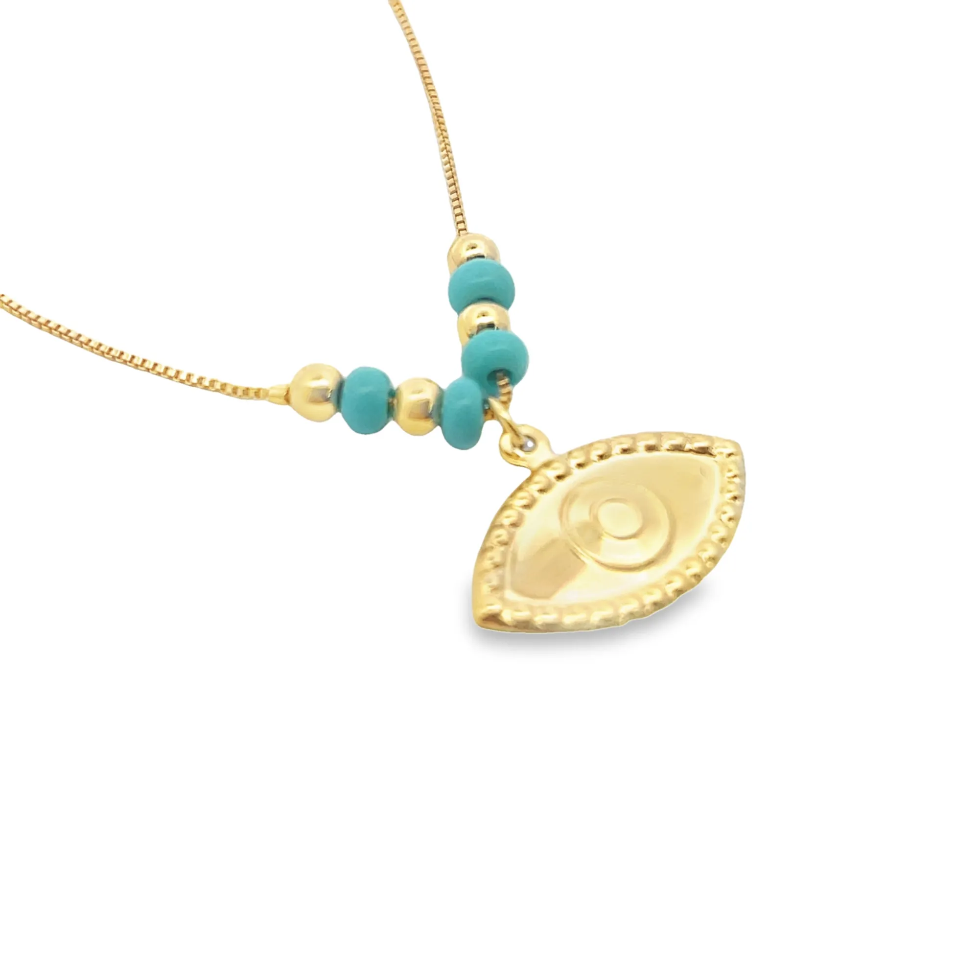 Tiffany Blue And Gold Bead Anklet With A Evil Eye Charm (E103)