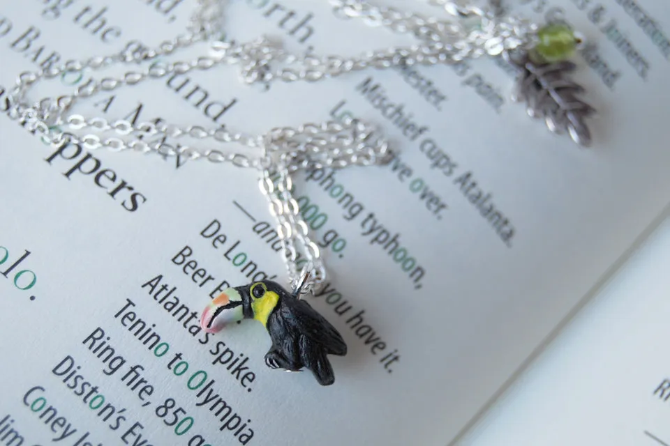 Tiny Toucan Necklace | Tropical Bird Jewelry | Colorful Ceramic Toucan Charms