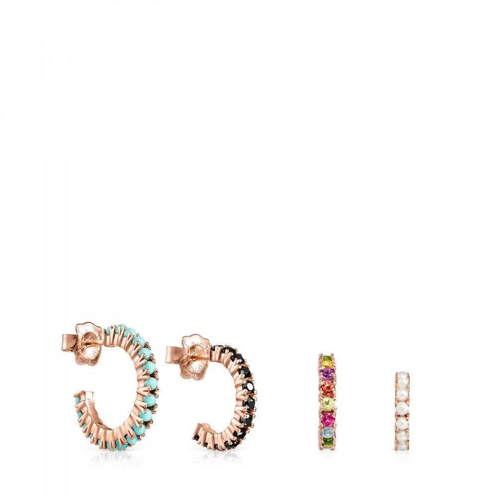 Tous Pack of Rose Gold Vermeil Straight Earrings with Gemstones 912726510