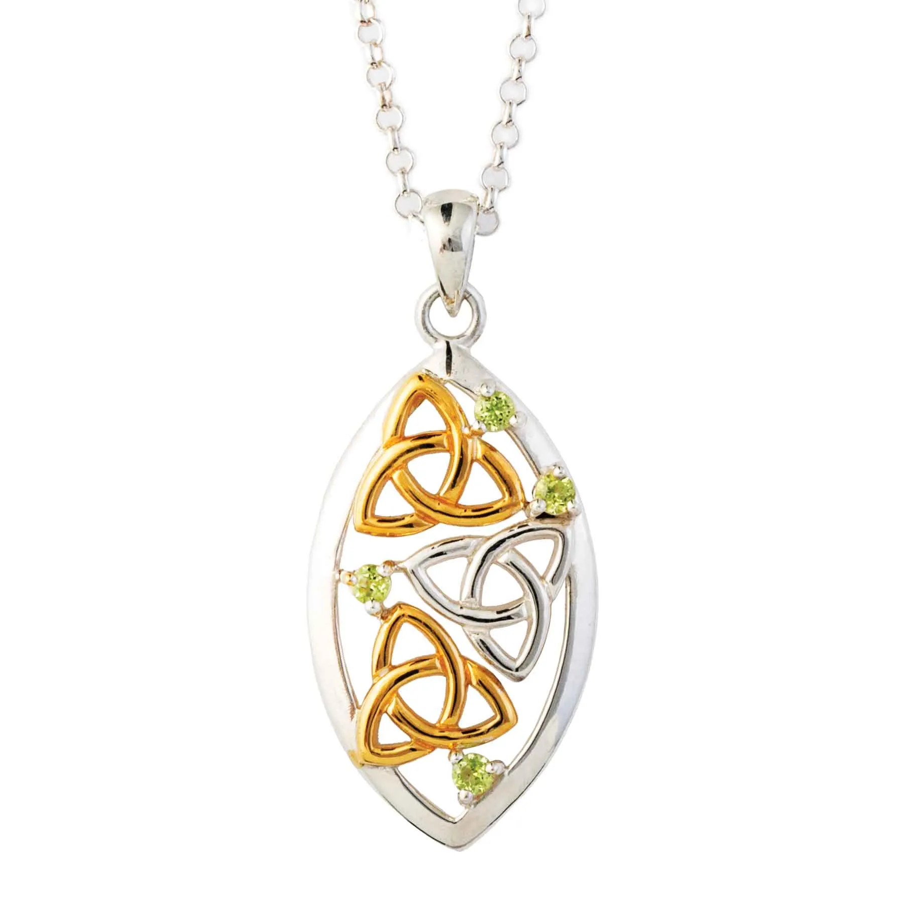 Triple Trinity Knot Silver and 14K Gold Accent with Gemstone Pendant Necklace