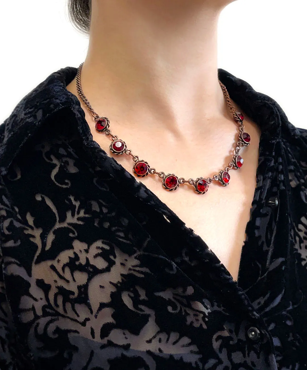 【UK買付】ヴィンテージ ガーネットレッド ガラス ネックレス/Vintage Garnet Red Glass Necklace