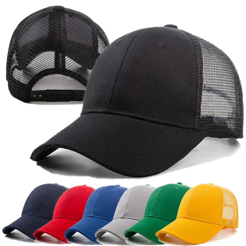 Unisex Mesh Cap Casual Plain Cotton Mesh Baseball Cap Adjustable Summer Cool Hats For Women Men Hip Hop Trucker Hat Dropshipping