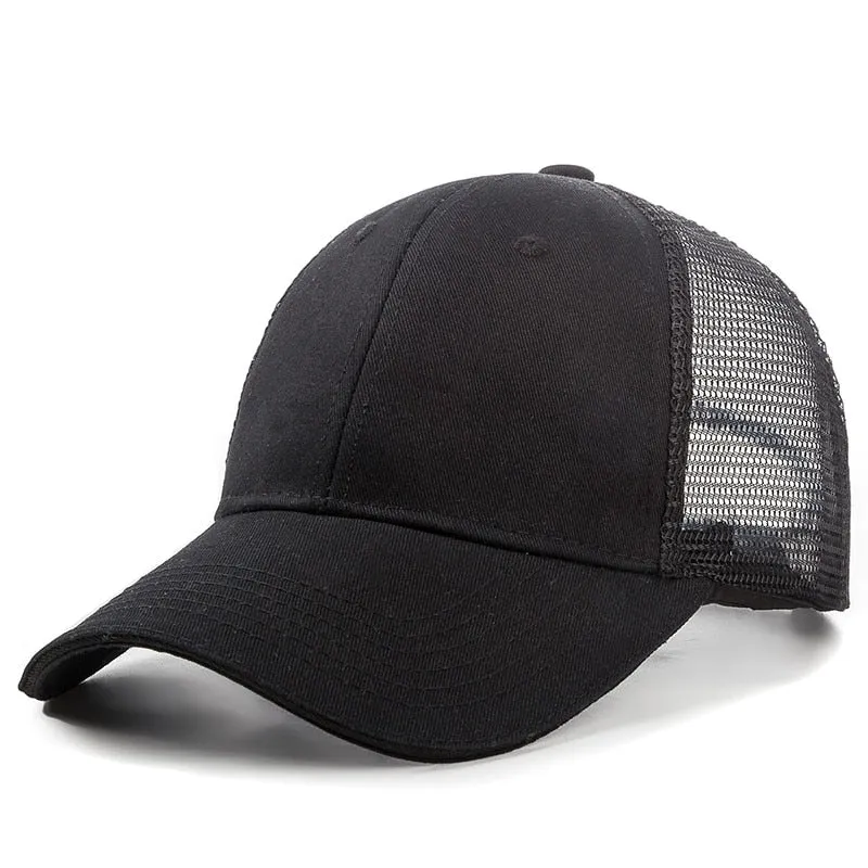 Unisex Mesh Cap Casual Plain Cotton Mesh Baseball Cap Adjustable Summer Cool Hats For Women Men Hip Hop Trucker Hat Dropshipping