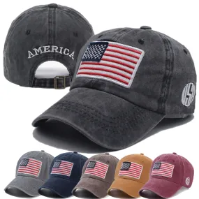 Unisex Washed Cotton Vintage Cap High Quality American Flag Embroidery Baseball Cap Men And Women Outdoor Sports USA Hats