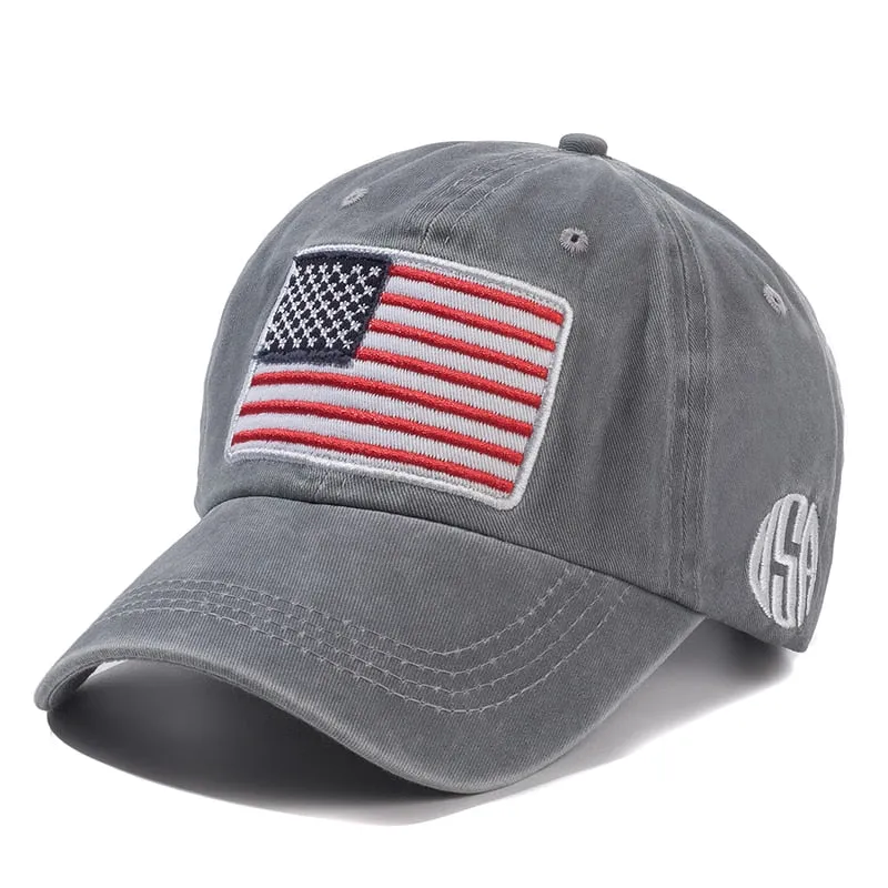 Unisex Washed Cotton Vintage Cap High Quality American Flag Embroidery Baseball Cap Men And Women Outdoor Sports USA Hats