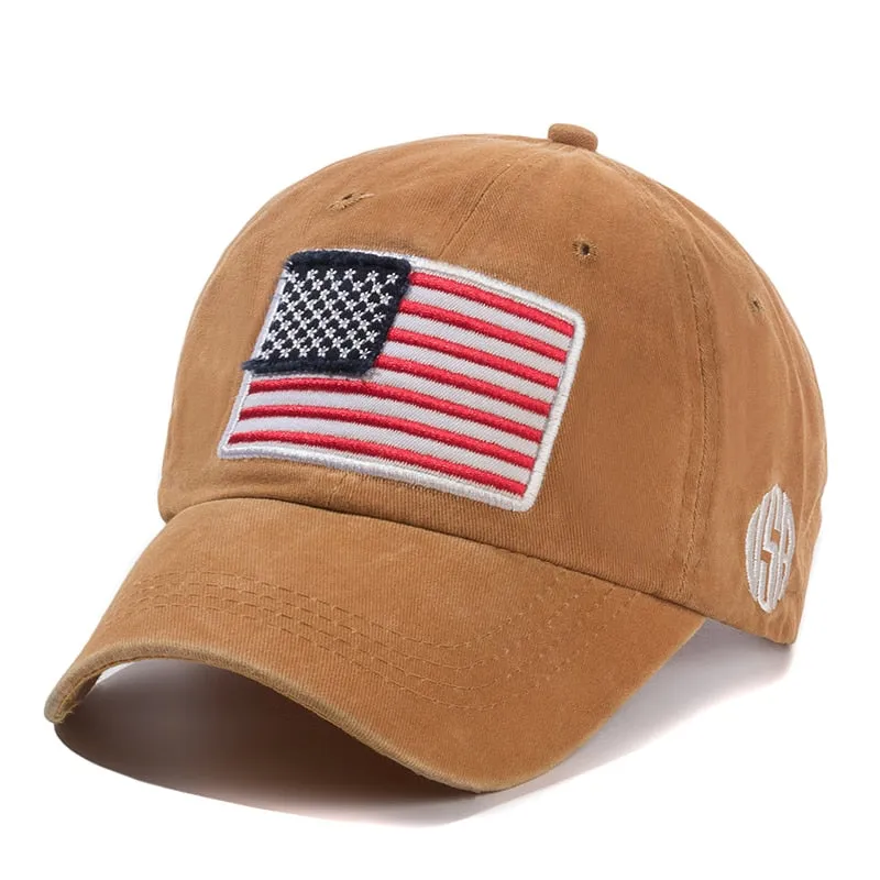 Unisex Washed Cotton Vintage Cap High Quality American Flag Embroidery Baseball Cap Men And Women Outdoor Sports USA Hats