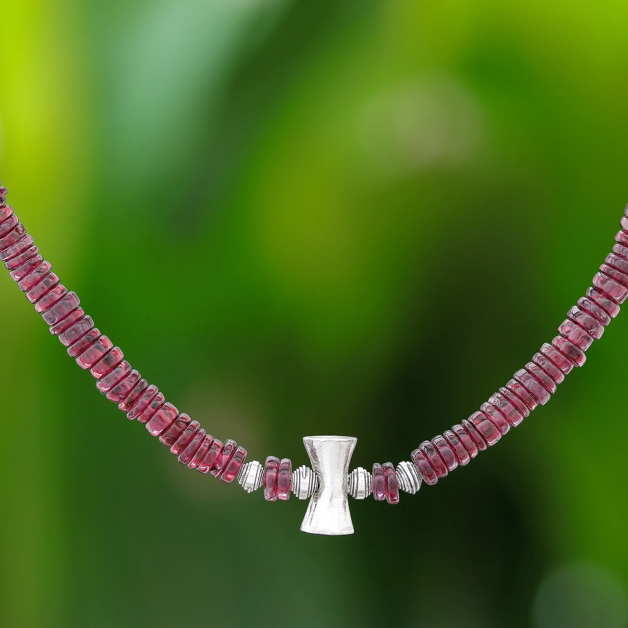 Velvet Love Garnet and Karen Silver Beaded Necklace from Thailand