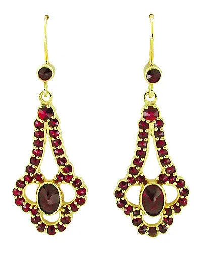 Victorian Bohemian Garnet Drop Earrings in 14 Karat Yellow Gold and Sterling Silver Vermeil