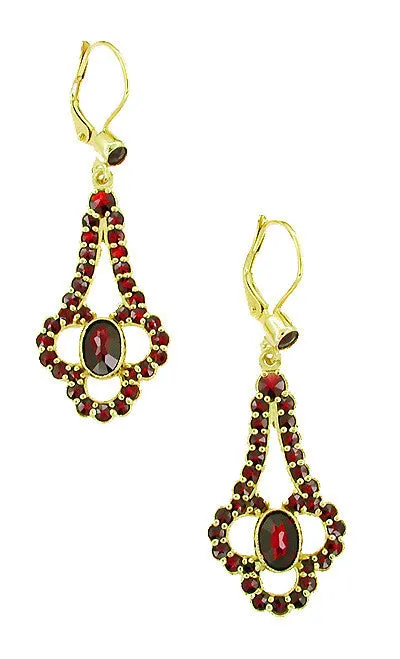 Victorian Bohemian Garnet Drop Earrings in 14 Karat Yellow Gold and Sterling Silver Vermeil