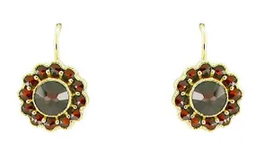 Victorian Bohemian Garnet Floral Earrings in 14 Karat Gold and Sterling Silver Vermeil