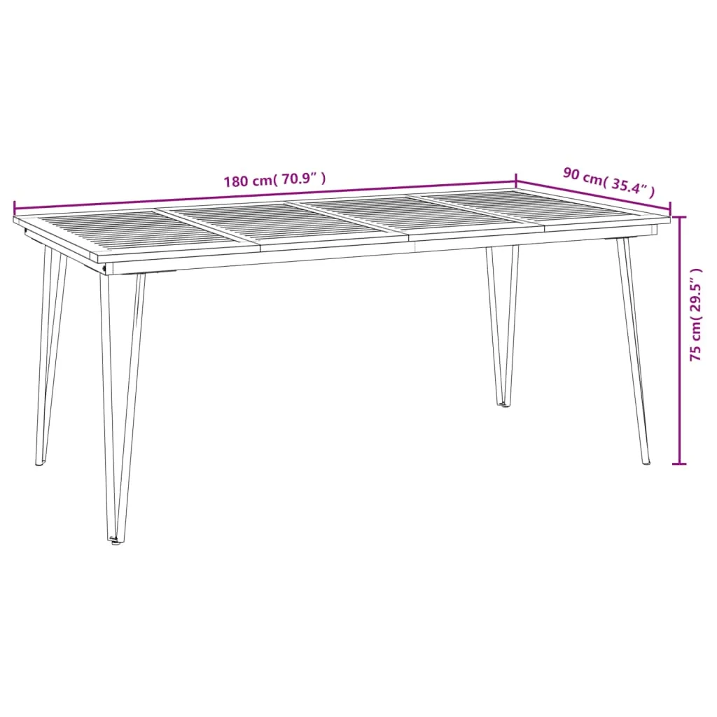 vidaXL Garden Table with Hairpin Legs 180x90x75 cm Solid Wood Acacia