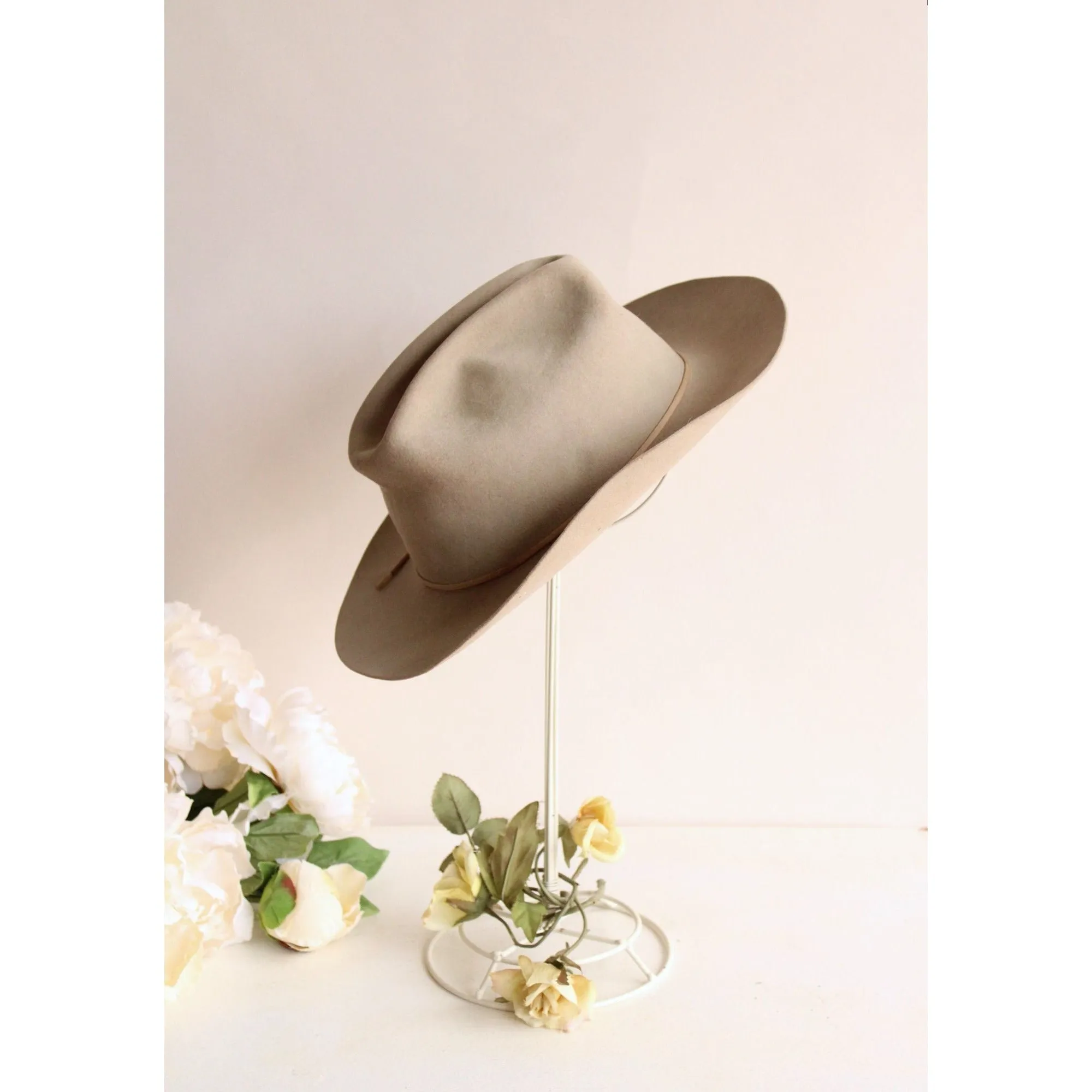 Vintage 1950s Resistol Self Conforming Beige Gray Plains 7 1/4 Cowboy Hat