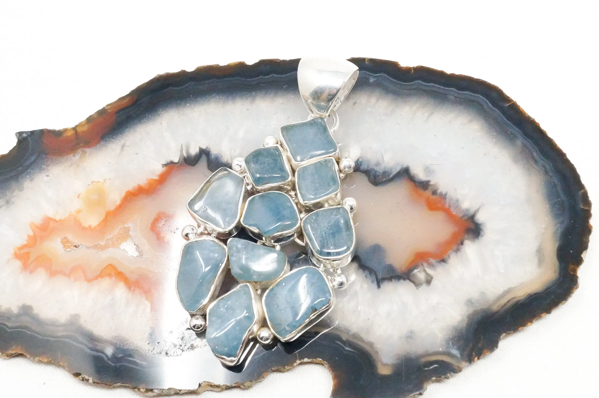 Vintage Blue Gemstone Cluster Southwestern Style Sterling Silver Pendant