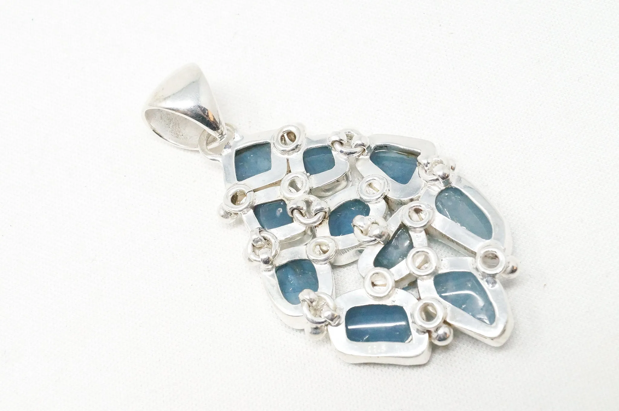 Vintage Blue Gemstone Cluster Southwestern Style Sterling Silver Pendant