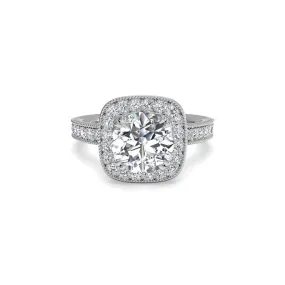 Vintage Cushion Halo Round Brilliant Diamond Engagement Ring