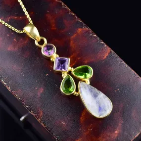 Vintage Moonstone Amethyst Peridot Suffragette Necklace