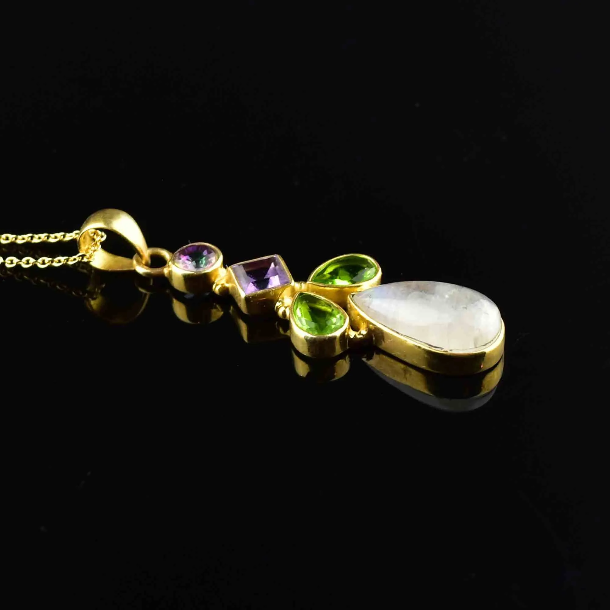 Vintage Moonstone Amethyst Peridot Suffragette Necklace