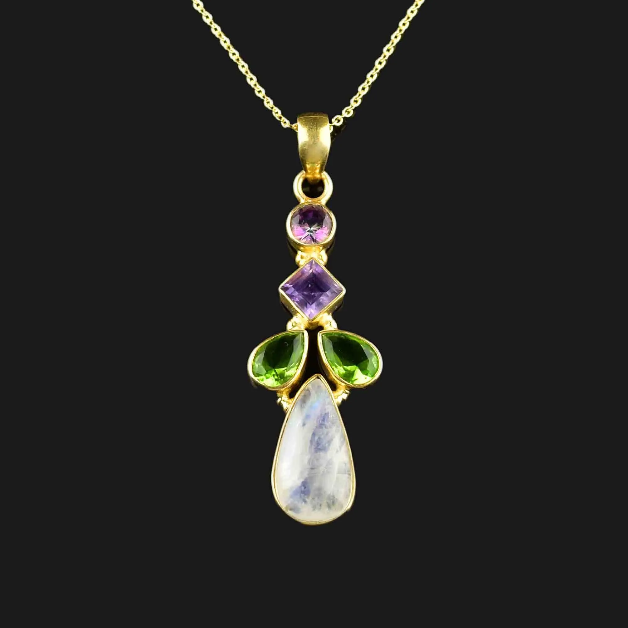 Vintage Moonstone Amethyst Peridot Suffragette Necklace