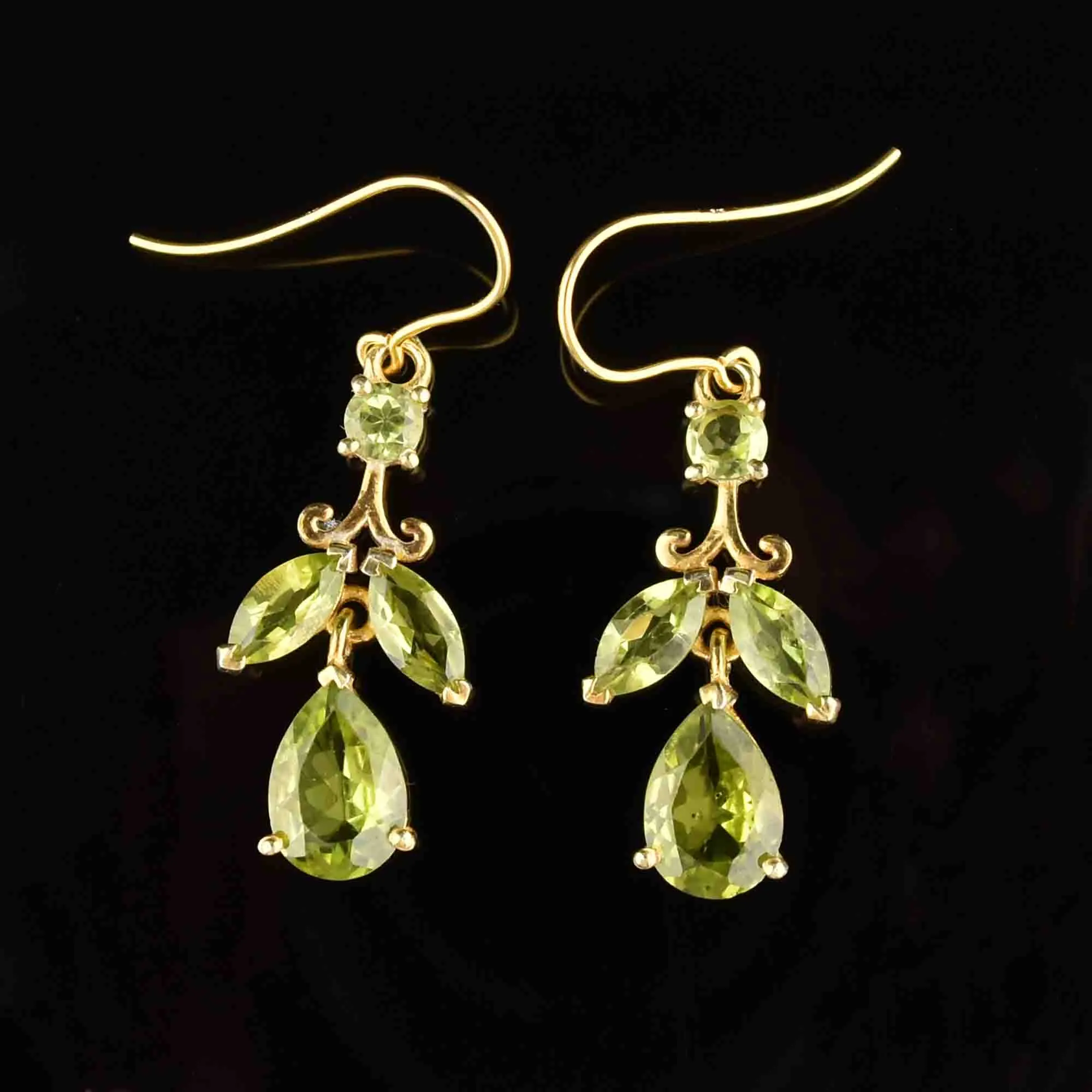 Vintage Victorian Style Peridot Floral Dangle Earrings