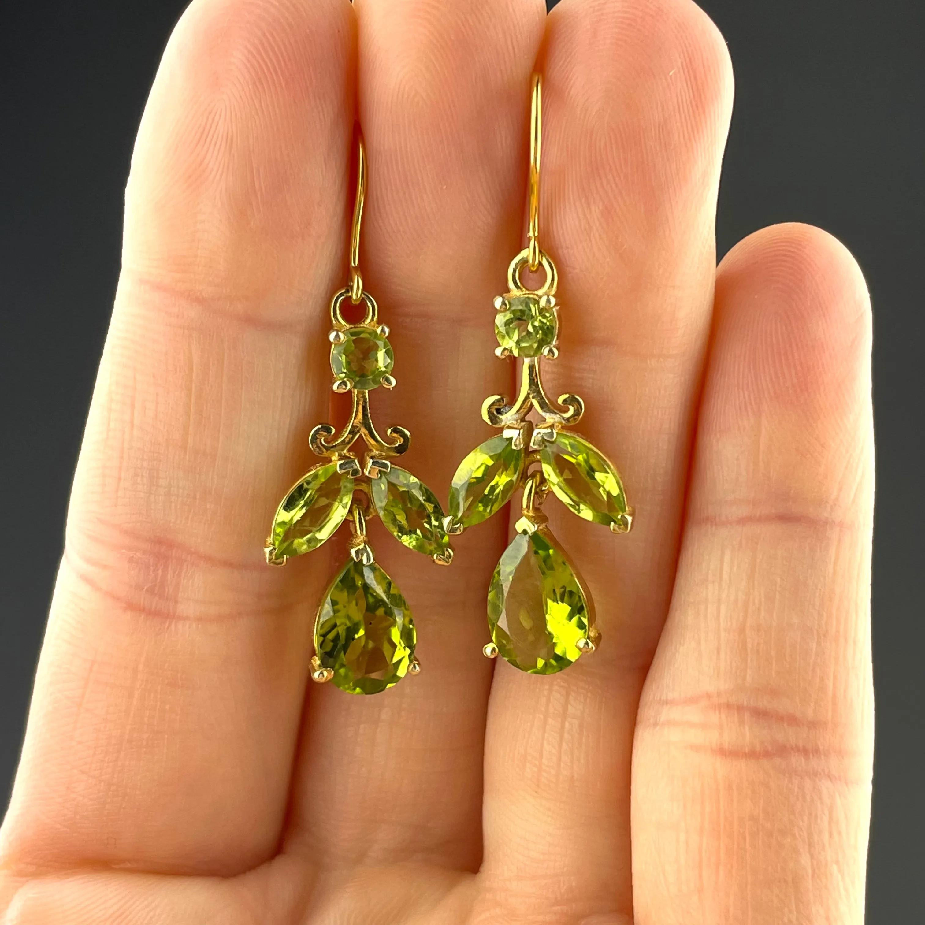 Vintage Victorian Style Peridot Floral Dangle Earrings