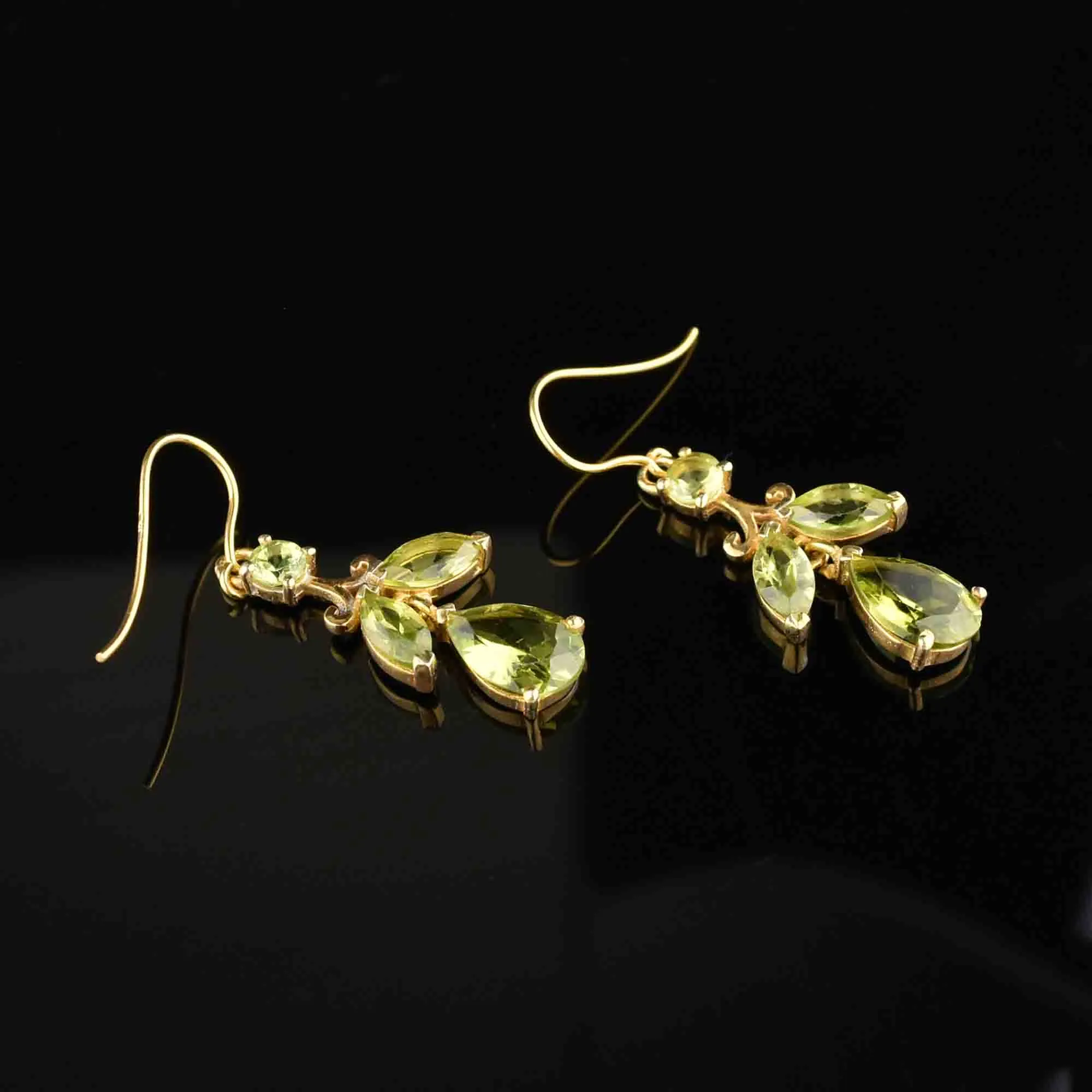 Vintage Victorian Style Peridot Floral Dangle Earrings