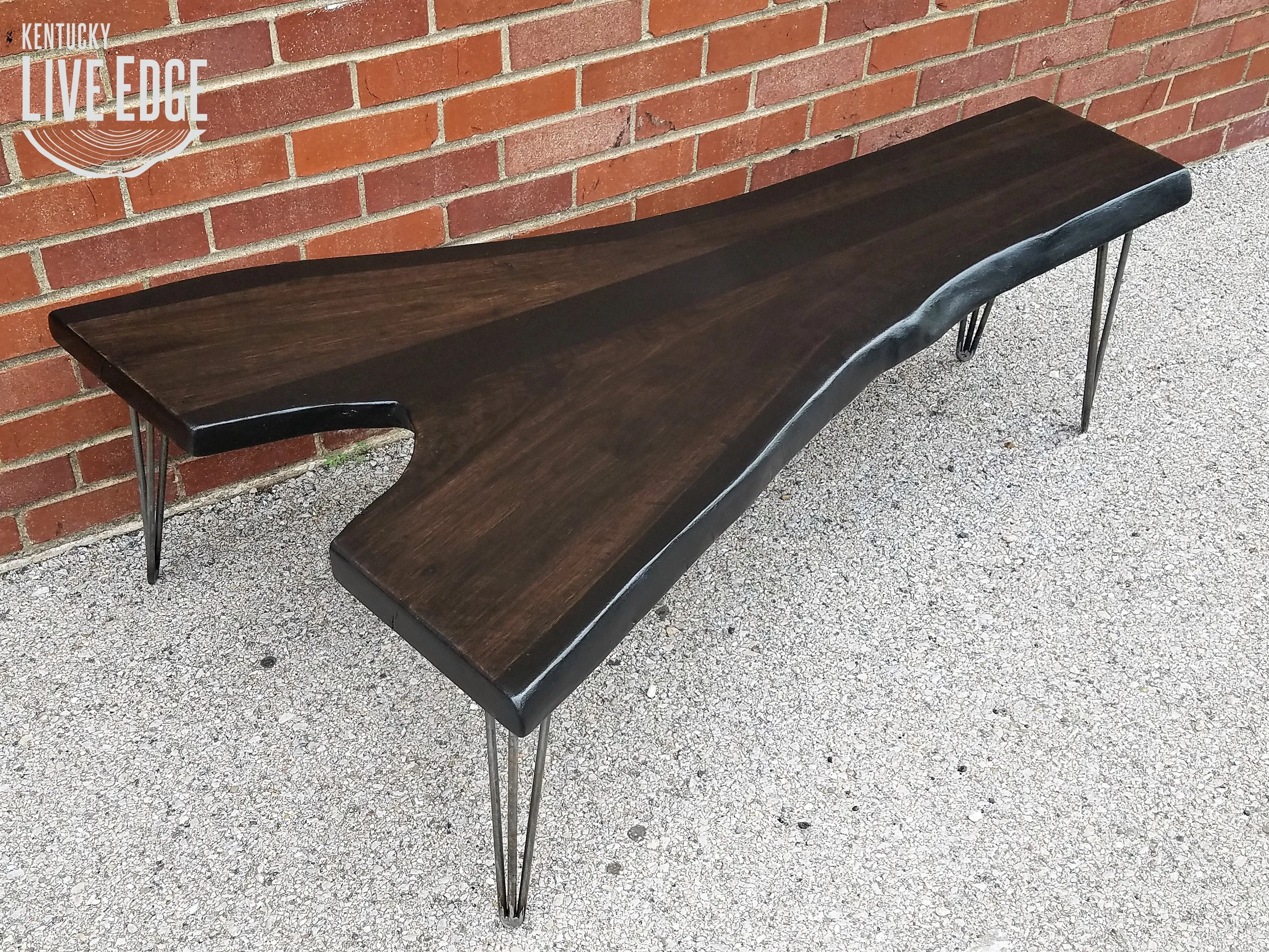 Walnut Coffee Table- Live Edge- Long Coffee Table- Java- Black- Steel- Industrial- Dark Wood- Satin Finish- Natural Edges- Modern- Rustic