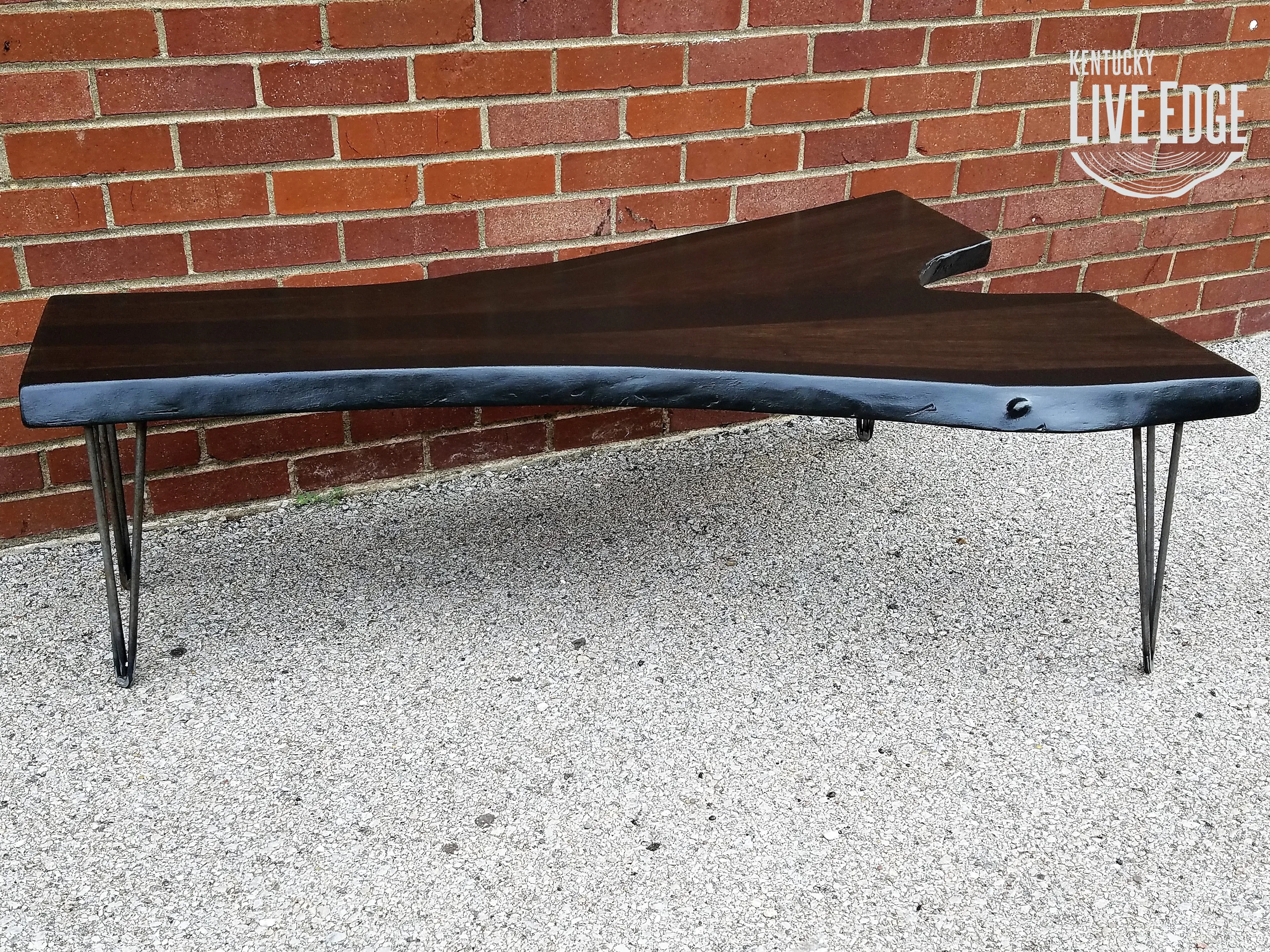 Walnut Coffee Table- Live Edge- Long Coffee Table- Java- Black- Steel- Industrial- Dark Wood- Satin Finish- Natural Edges- Modern- Rustic