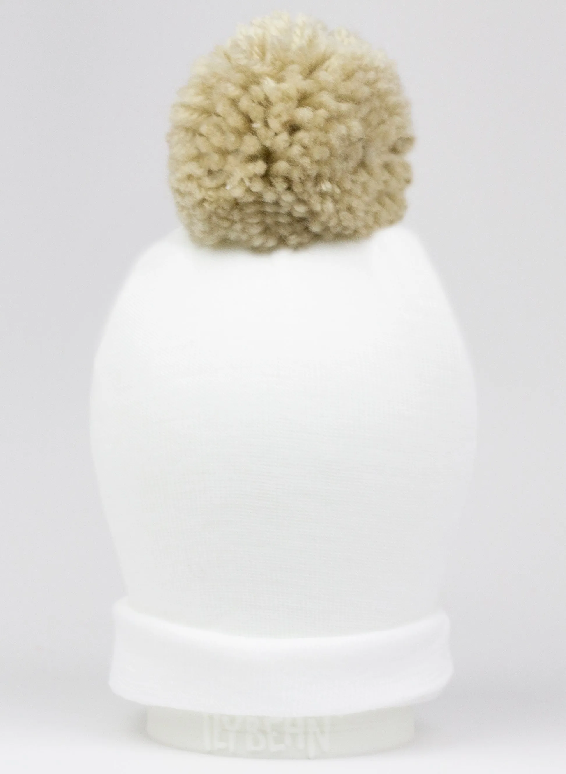 White Beanie with Oatmeal Pom Pom Newborn Hospital Hat - Gender Neutral for newborn boys or girls- Personalization Optional