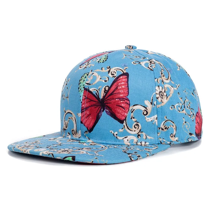 Women Cap Fashion Cotton Butterfly Flower Digital Printing Baseball Cap Female Outdoor Street Hip Hop Snapback Hat