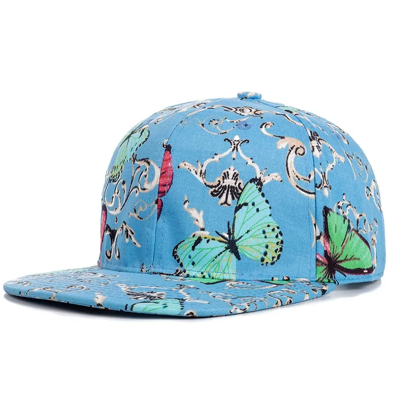 Women Cap Fashion Cotton Butterfly Flower Digital Printing Baseball Cap Female Outdoor Street Hip Hop Snapback Hat