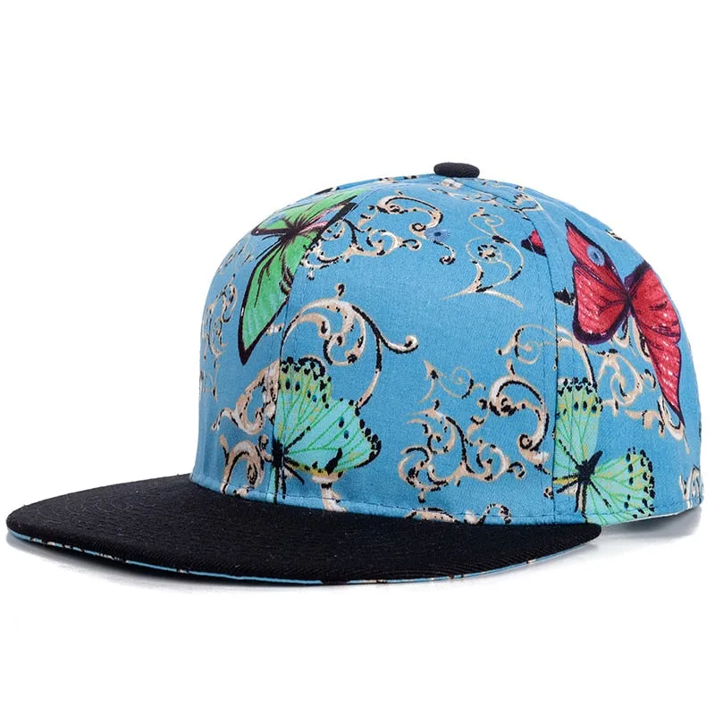 Women Cap Fashion Cotton Butterfly Flower Digital Printing Baseball Cap Female Outdoor Street Hip Hop Snapback Hat