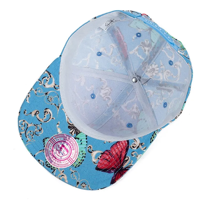 Women Cap Fashion Cotton Butterfly Flower Digital Printing Baseball Cap Female Outdoor Street Hip Hop Snapback Hat