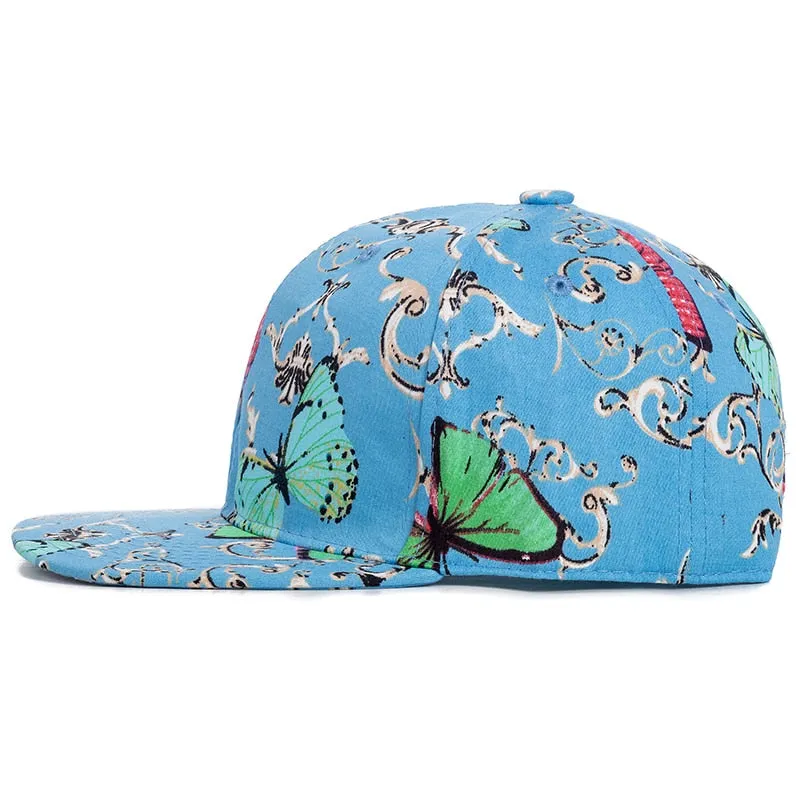 Women Cap Fashion Cotton Butterfly Flower Digital Printing Baseball Cap Female Outdoor Street Hip Hop Snapback Hat