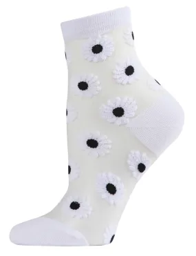 Women's Daisy Shirt Anklet Sock -White