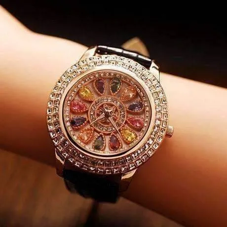 Wrist Watch Kaleidoscope Deluxe Crystal & Leather Wrist Watch for Women