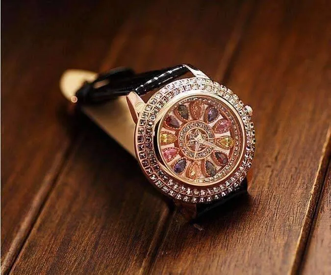 Wrist Watch Kaleidoscope Deluxe Crystal & Leather Wrist Watch for Women