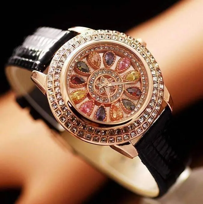 Wrist Watch Kaleidoscope Deluxe Crystal & Leather Wrist Watch for Women