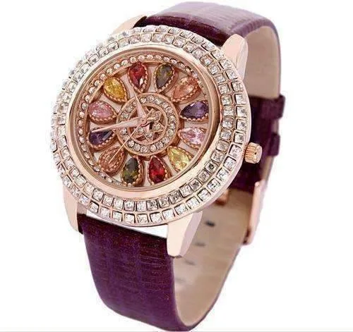 Wrist Watch Kaleidoscope Deluxe Crystal & Leather Wrist Watch for Women